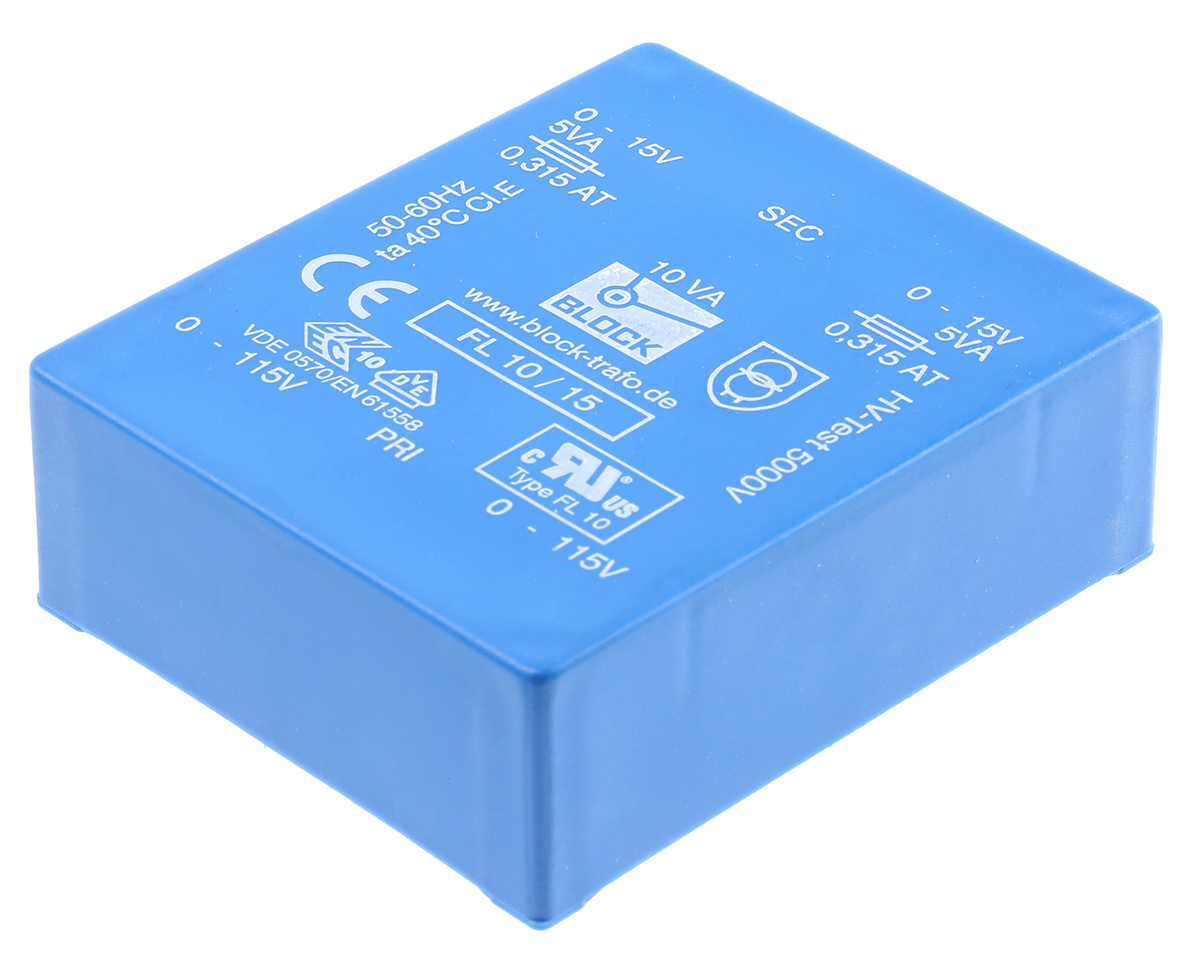 Block 15V ac 2 Output Through Hole PCB Transformer, 10VA