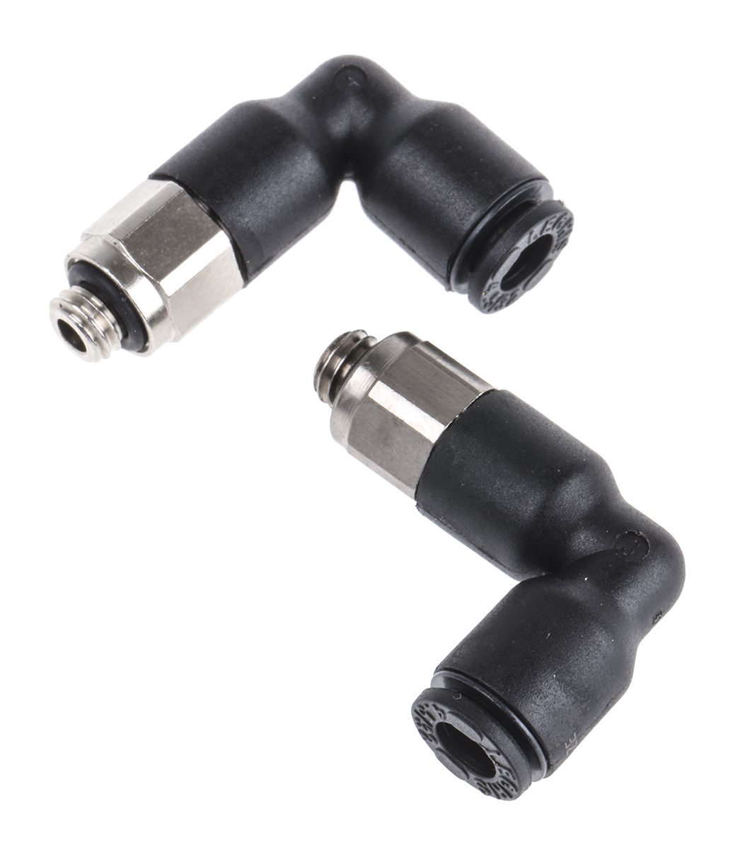 Legris LF3000 Series Elbow Threaded Adaptor, M5 Male to Push In 4 mm, Threaded-to-Tube Connection Style