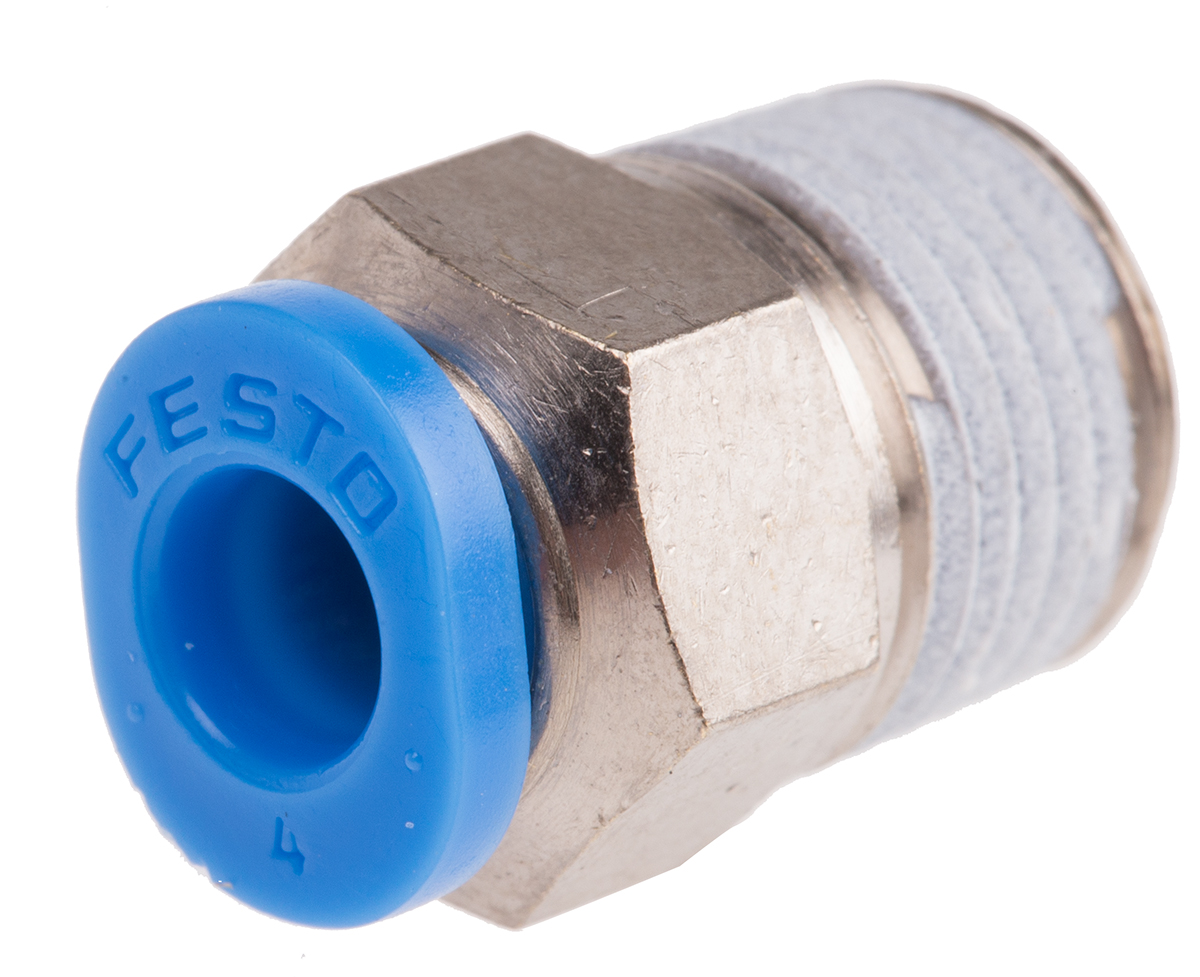 Festo QS Series Straight Threaded Adaptor, R 1/8 Male to Push In 4 mm, Threaded-to-Tube Connection Style, 153305