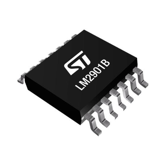 LM2901BYPT STMicroelectronics, Quad Comparator, CMOS/TTL O/P, O/P, 1μs 2 → 36 V 14-Pin TSSOP14