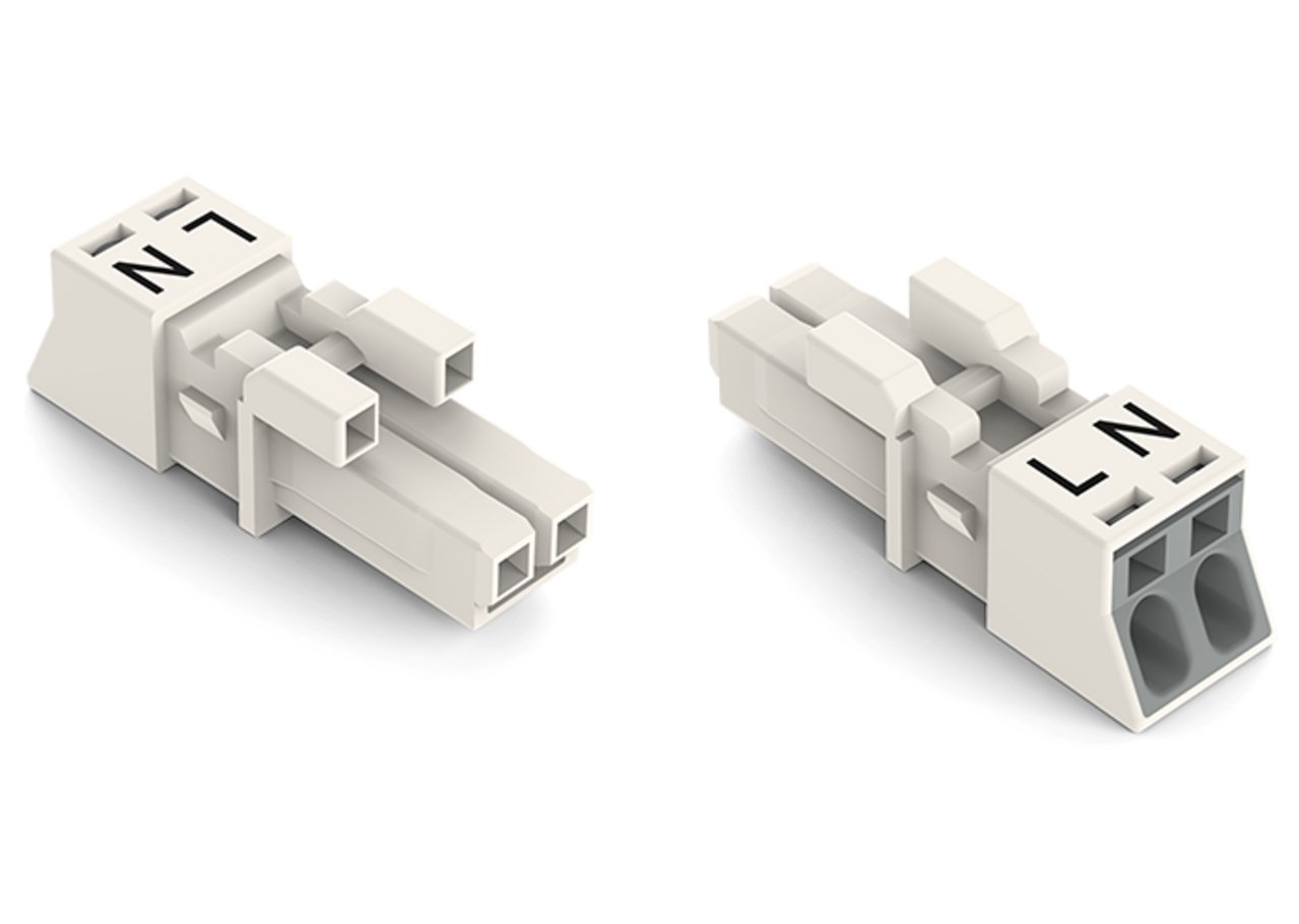 WAGO 890 Series Female Lighting Connector, 2-Pole, Female, 2-Way, Plug-In Mount, 16A, IP20, IP40