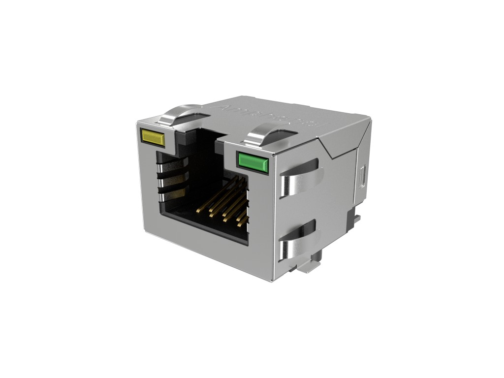 Amphenol Communications Solutions RJE3B18814 Series Female Ethernet Connector, Surface Mount, Cat6, EMI Shield 1 Port 8
