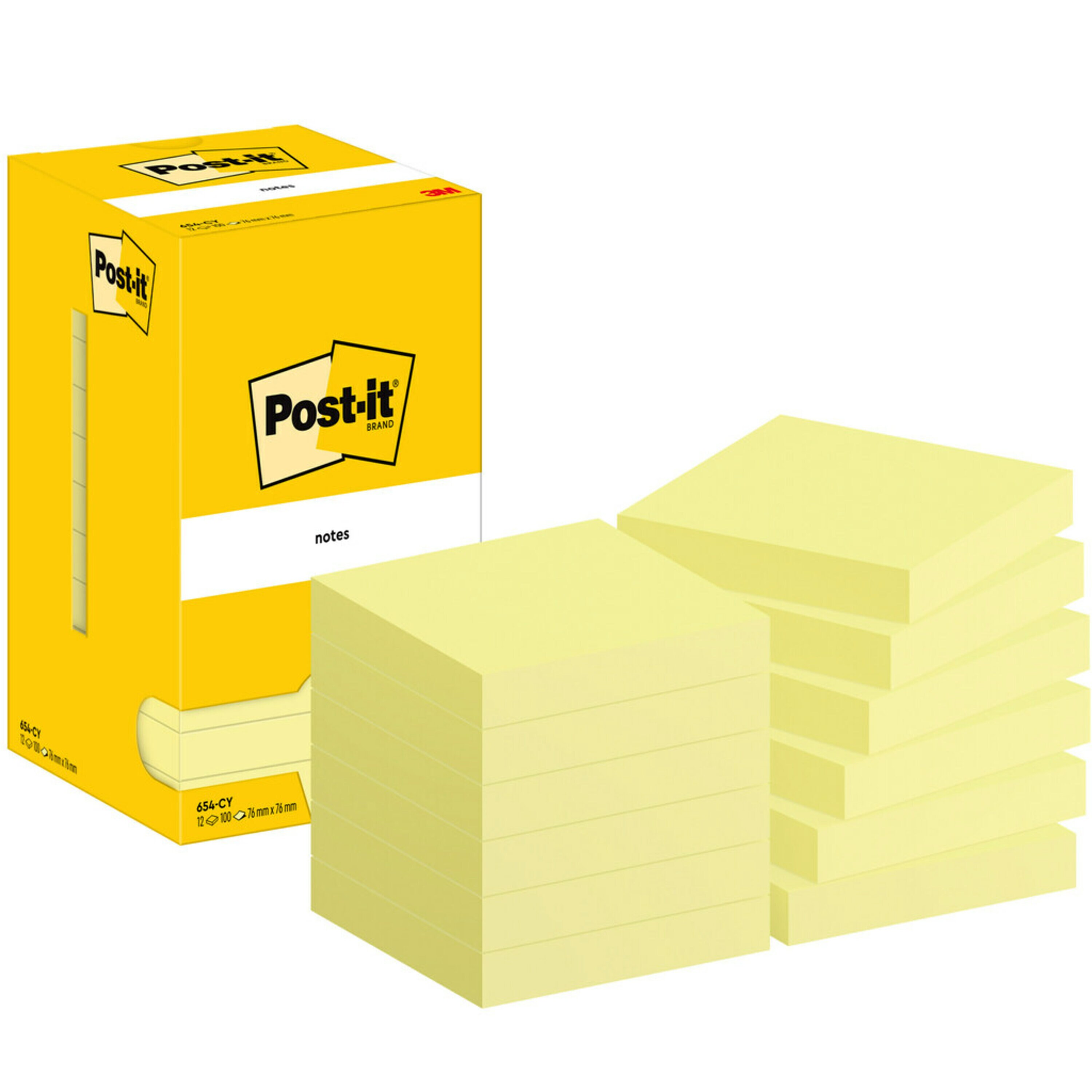 3M Yellow Sticky Note, 12 Notes per Pad, 76mm x 76mm
