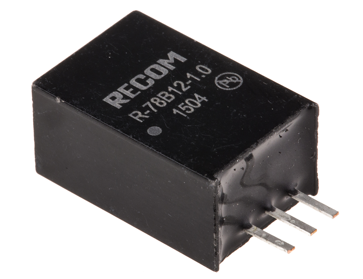 Recom Switching Regulator, Through Hole, 12V dc Output Voltage, 32V dc Input Voltage, 1A Output Current, 1 Outputs