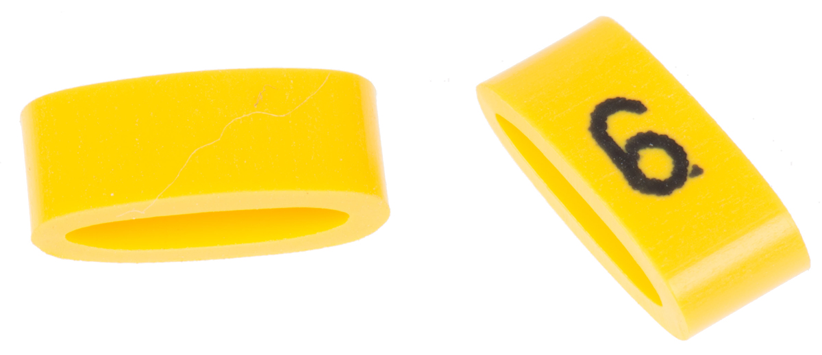 HellermannTyton Ovalgrip Slide On Cable Markers, Black on Yellow, Pre-printed "6", 2.5 → 6mm Cable, 901-10484