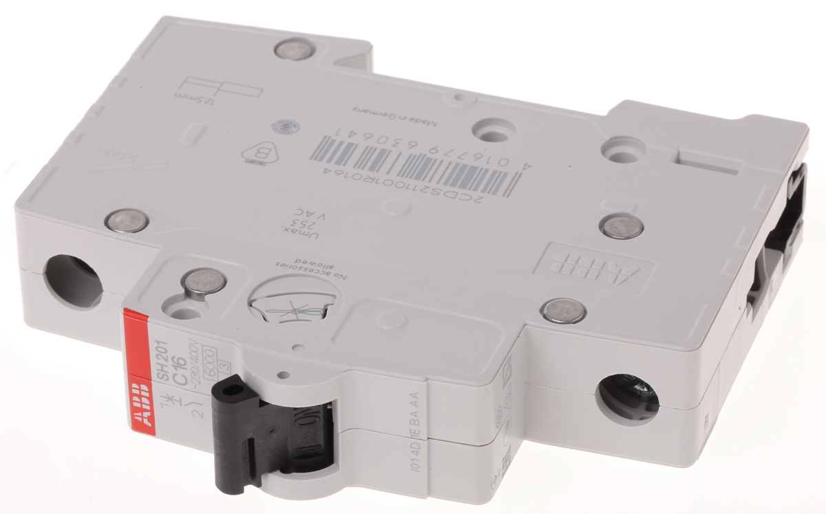 ABB Compact Home SH200 MCB, 1P, 16A Curve C, 440V AC, 60V DC, 6 kA Breaking Capacity