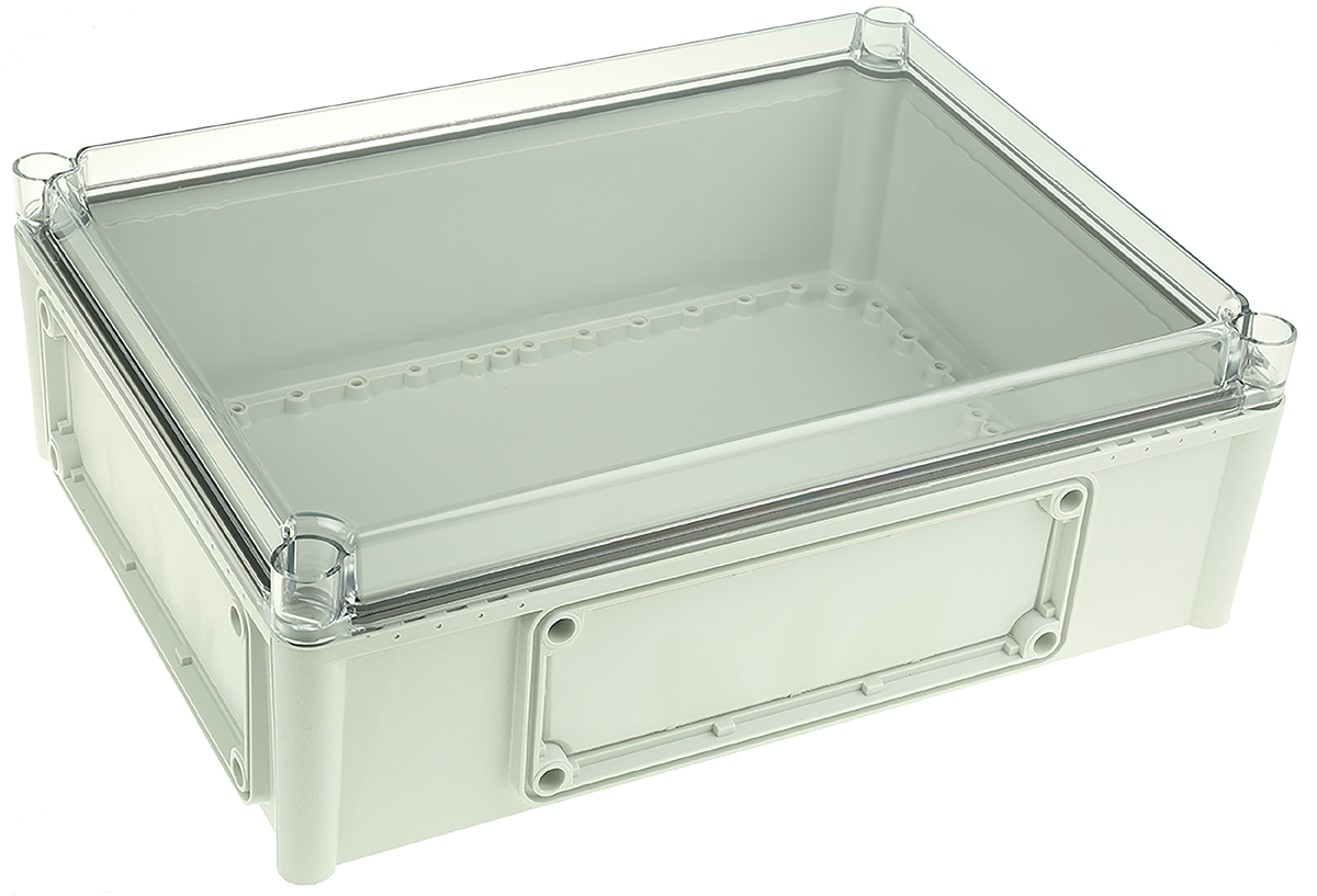 Fibox EK Series Grey Polycarbonate Enclosure, IP66, IP67, Flanged, Transparent Lid, 380 x 280 x 130mm