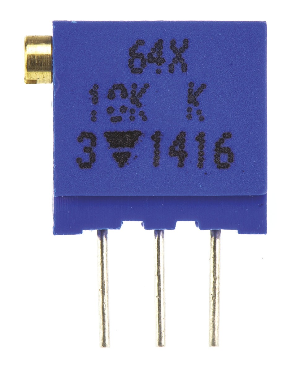 Vishay 64X Series 19 (Electrical), 22 (Mechanical)-Turn Through Hole Trimmer Resistor with Pin Terminations, 10kΩ ±10%