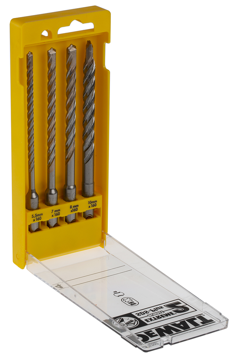 DeWALT 4-Piece SDS Plus Drill Bit Set for Masonry, 10mm Max, 5.5mm Min, Steel Bits