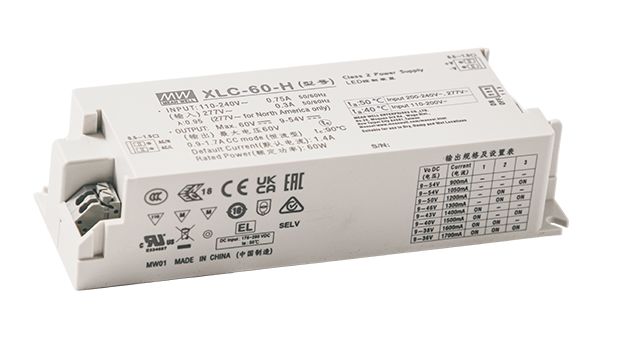 MEAN WELL LED Driver Power Supply, 9 → 54V Output, 60W Output, 0.9 → 1.7A Output, Constant Power Dimmable
