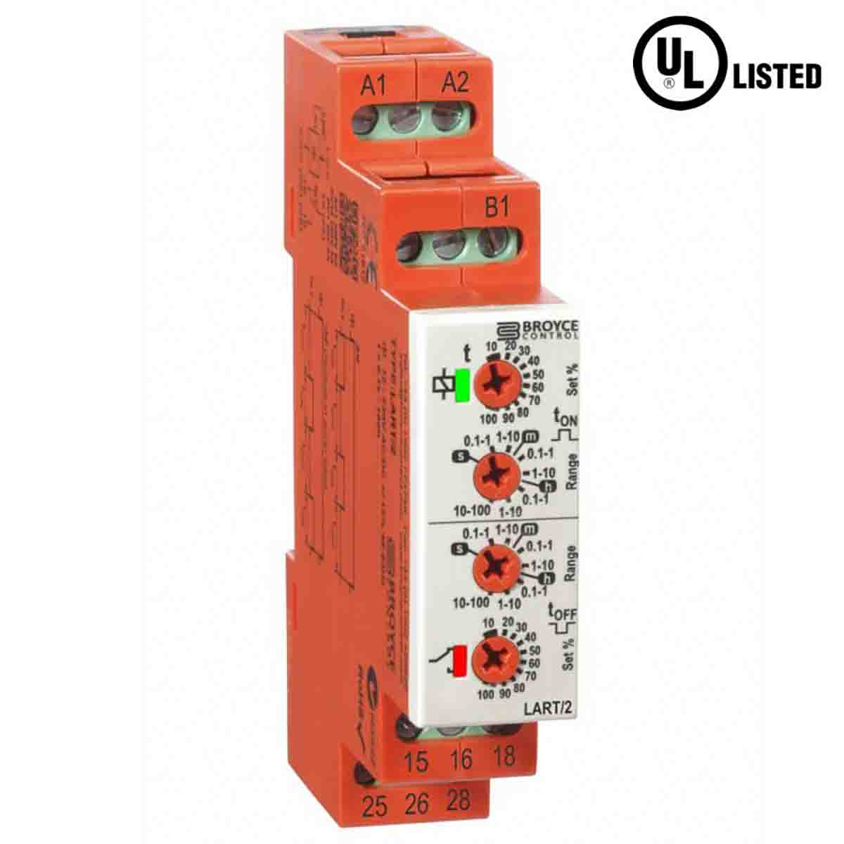 Broyce Control LART/2 Series DIN Rail Mount Timer Relay, 24 → 230 V ac/12 → 230V dc, 2-Contact, 0.1 s