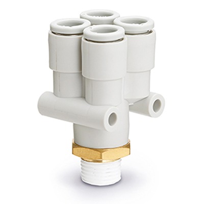 SMC KQ2UD Series Y Fitting, 4 mm to R 1/4, Threaded-to-Tube Connection Style, KQ2UD04-02AS