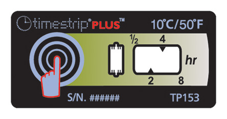 Timestrip Non-Reversible Temperature Label Indicator, 8°C to 10°C