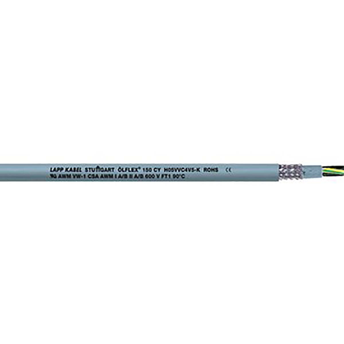 Lapp ÖLFLEX 150 CY Control Cable, 4 Cores, 2.5 mm² CSA 13 AWG, Screened, 50 m, Grey Polyvinyl Chloride Sheath