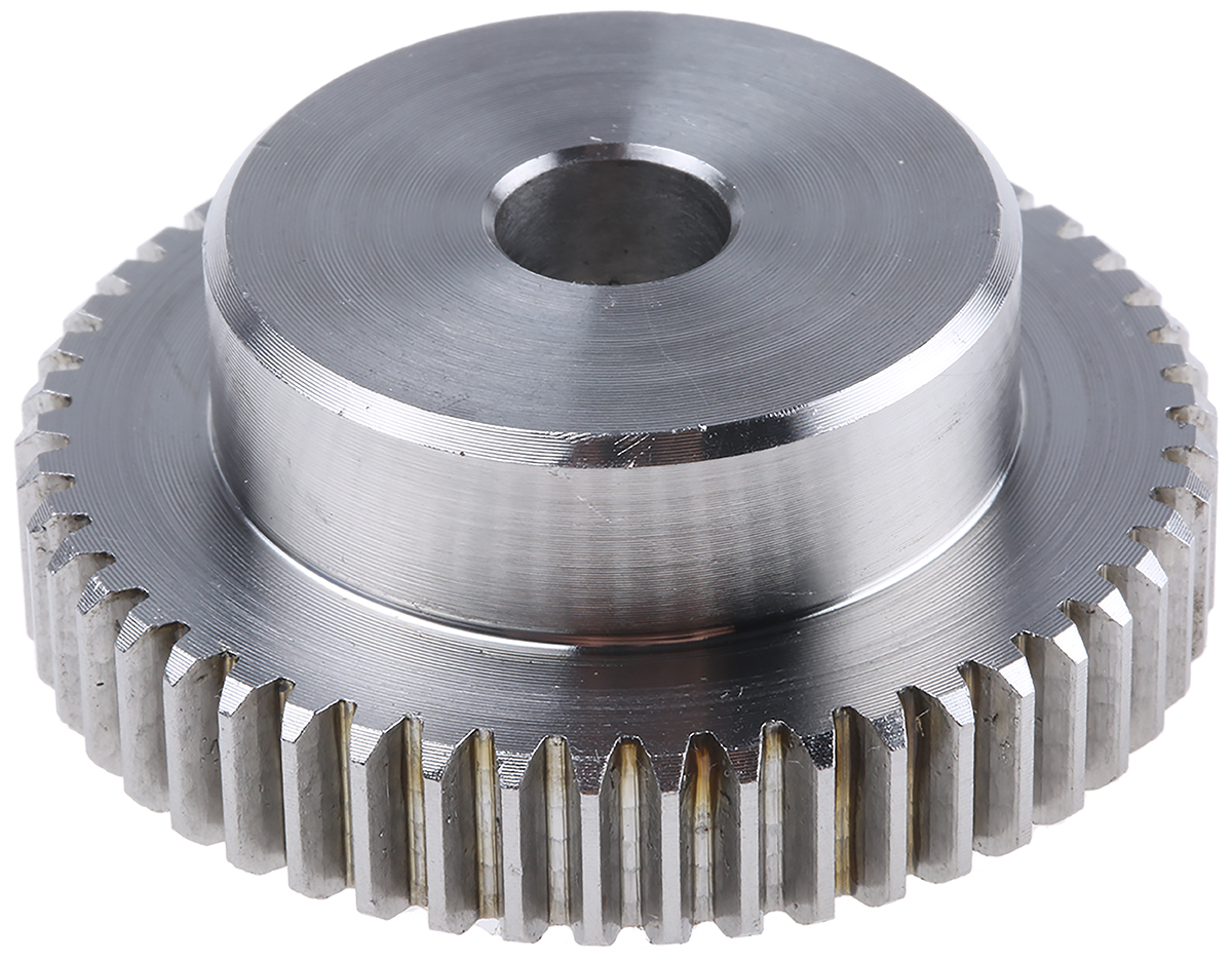 RS PRO Stainless Steel 50 Teeth Spur Gear, 1 Module, 10mm Bore Diam, 50mm Pitch Diam, 35mm Hub Diam