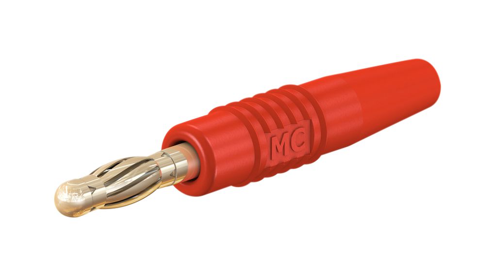 Staubli Red Plug Banana Plug, 4 mm Connector, Solder Termination, 32A, 30 → 60V, Gold Plating