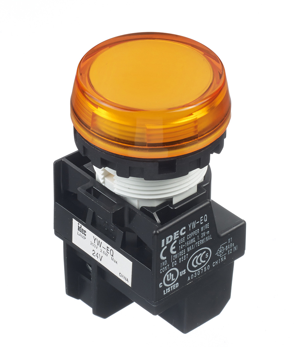 Idec, YW, Panel Mount Orange LED Pilot Light Complete, 22mm Cutout, IP65, Round, 24V ac/dc