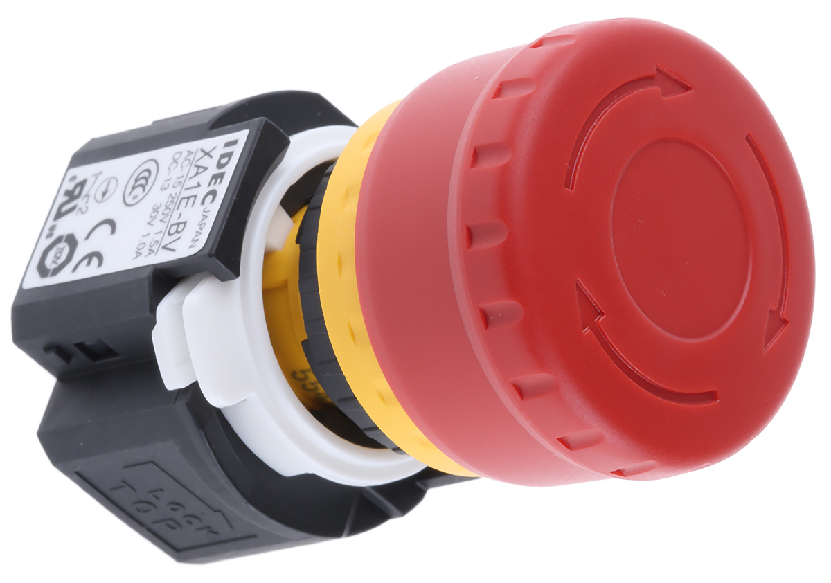 Idec Emergency Stop Push Button, Panel Mount, 4PST, IP65
