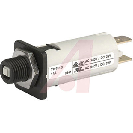 Schurter Thermal Circuit Breaker - T9-311  Single Pole 240V Voltage Rating Snap In, 10A Current Rating