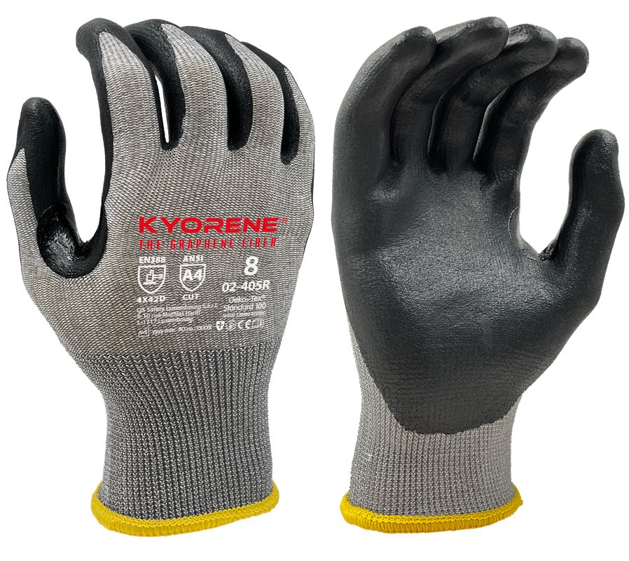 KYORENE 02-405R Black, Grey Graphene, Nylon Glove, Size 10, Nitrile Foam Coating