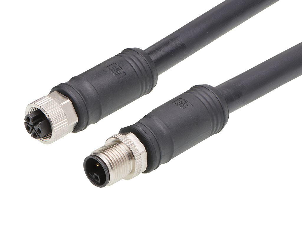 Brad from Molex Cordset, 4 Contacts, Cable, M12 Connector, Plug, Socket, Female/Male, IP67, 120501 Series