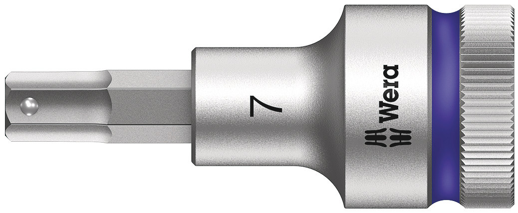 Wera 1/2 in Drive Bit Socket, Hex Bit, 7mm, 60 mm Overall Length
