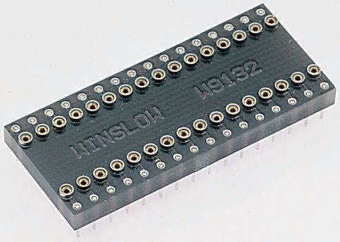 Winslow Straight Through Hole Mount 15.24 mm, 2.54 mm Pitch IC Socket Adapter, 28 Pin Female DIP to 28 Pin Male DIP