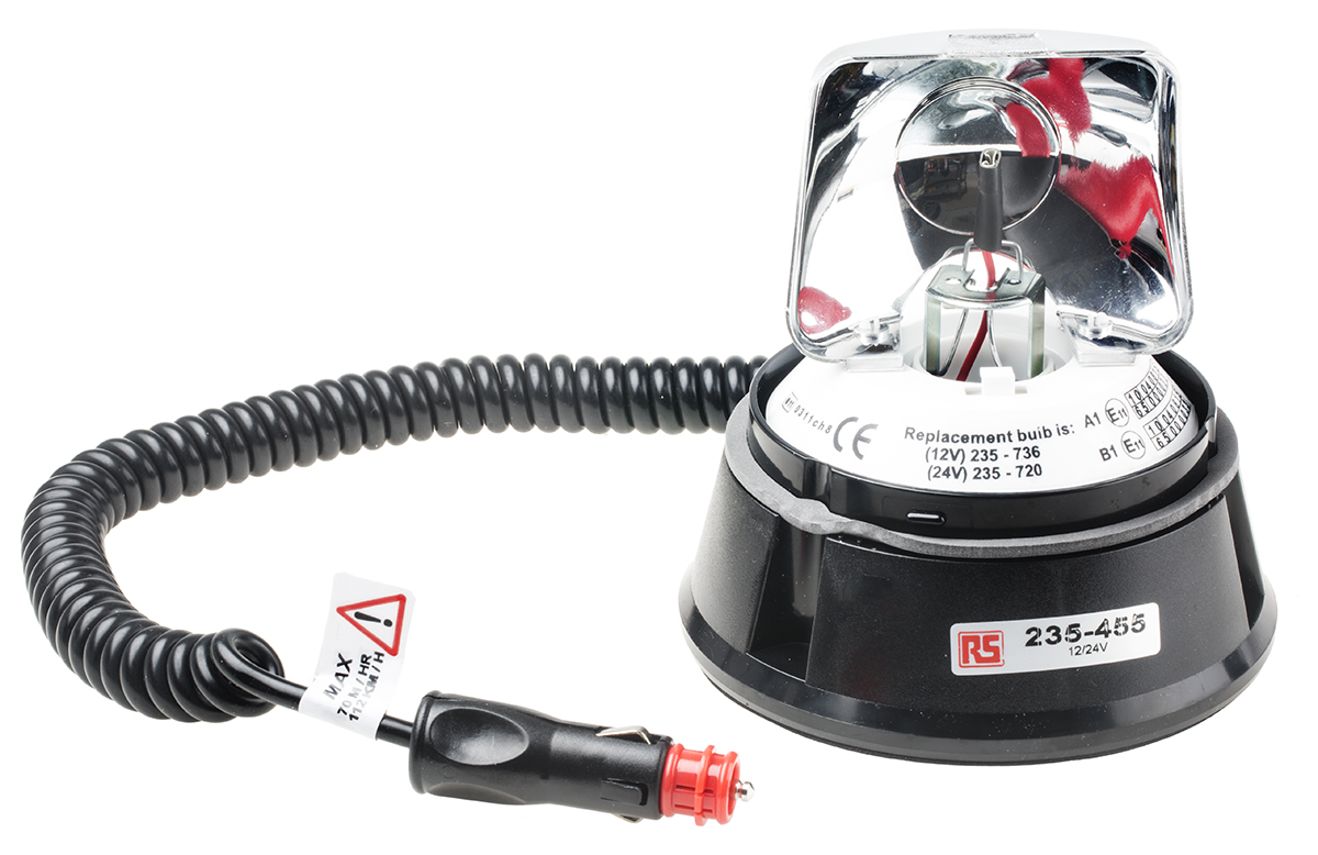 RS PRO Rotating Beacon, 12 V dc, 24 V dc, Surface Mount, Incandescent Bulb, IP56