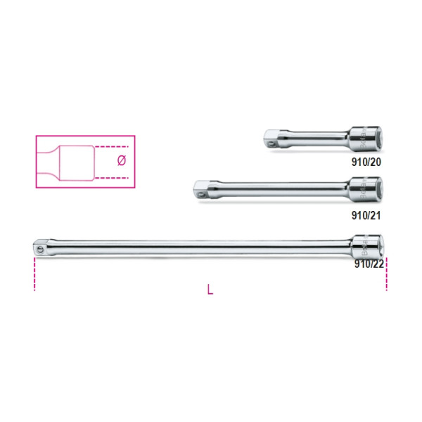 BETA 910/21 3/8 in Extension Bar, 125 mm Overall
