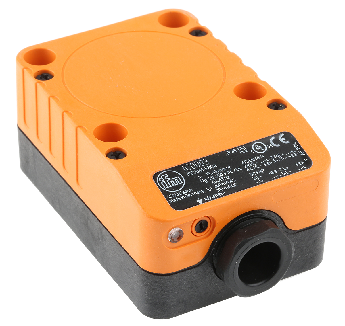 ifm electronic Inductive Block Proximity Sensor, 40 mm Detection, 2-Wire NO/NC, 20 → 250 V ac/dc
