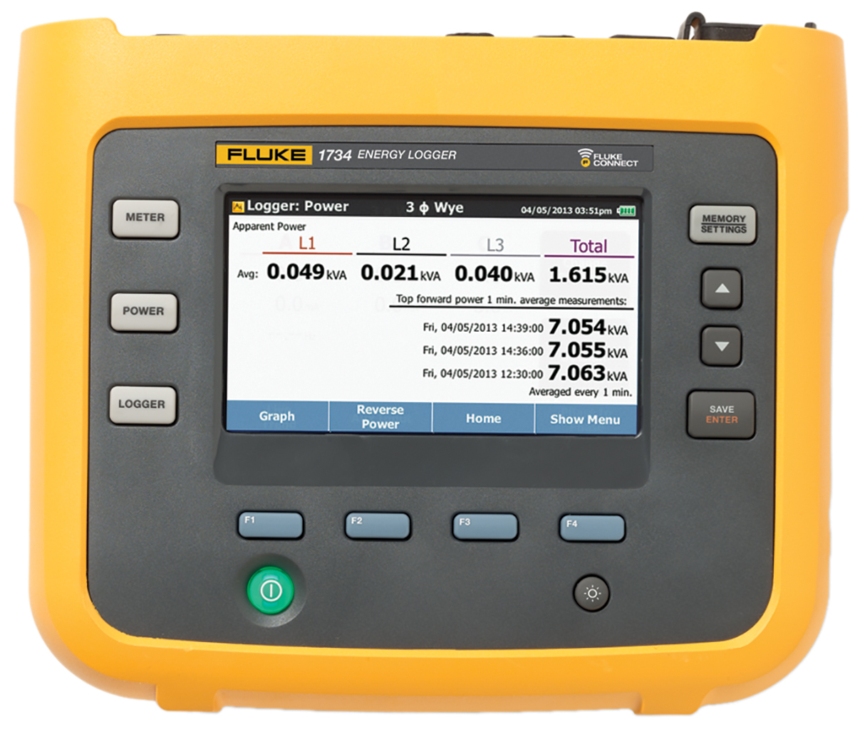 Fluke 1732/EUS Three Phase Power Energy Monitor & Logger, Bluetooth, USB A, USB Mini, Wi-Fi