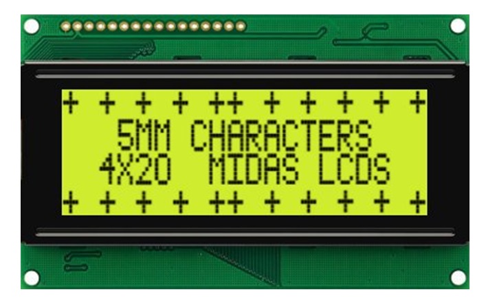 Midas MC42005A6W-SPR-V2 MC42005A6W Alphanumeric LCD Display, Black on Yellow/Green, 4 Rows by 20 Characters, Reflective