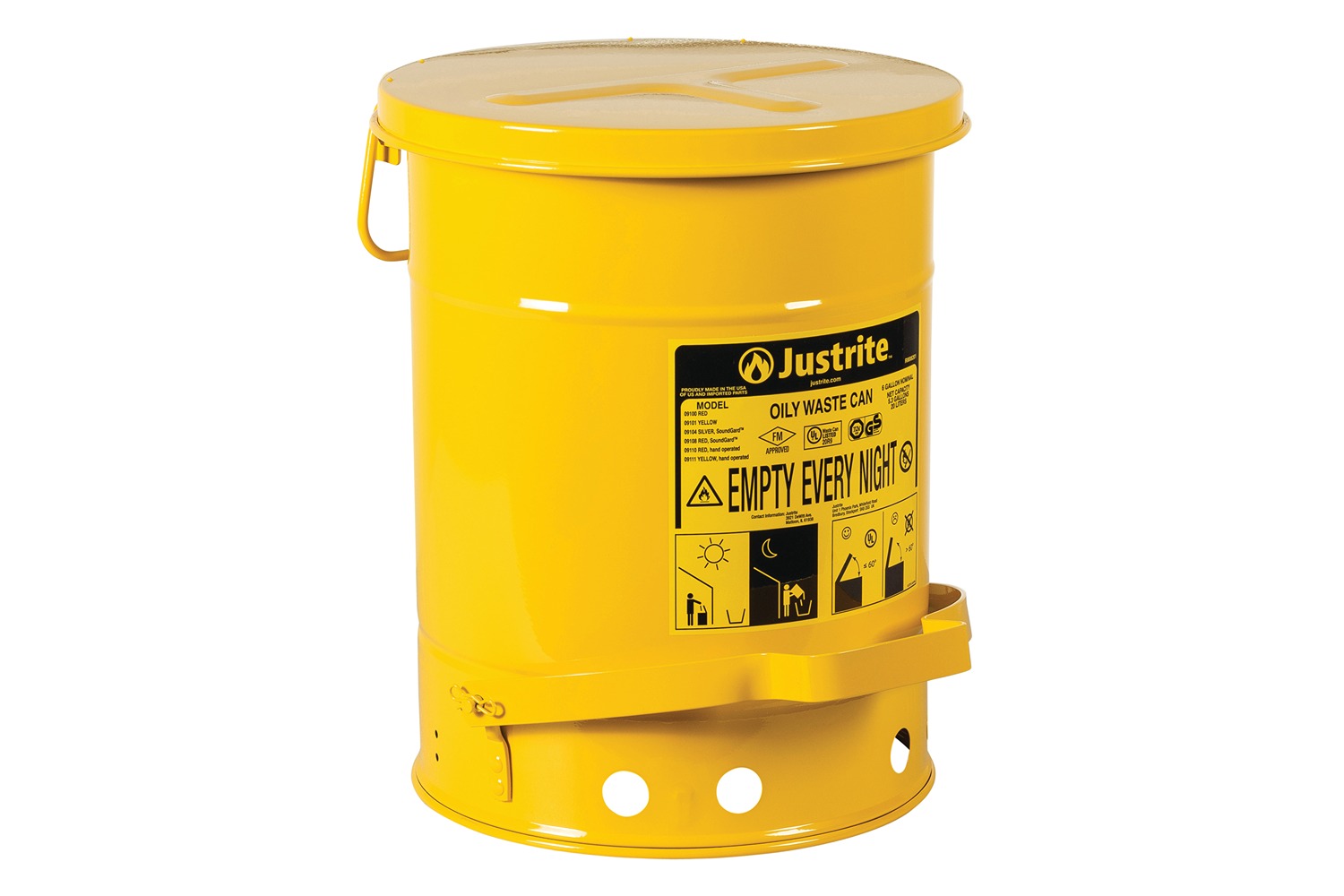 Justrite Oily Waste Cans 900 Justrite flammable waste can 23L Yellow Flip Steel Flammable Waste Can
