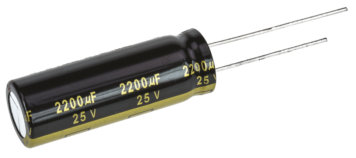Panasonic 2200μF Aluminium Electrolytic Capacitor 25V dc, Radial, Through Hole - EEUFM1E222L
