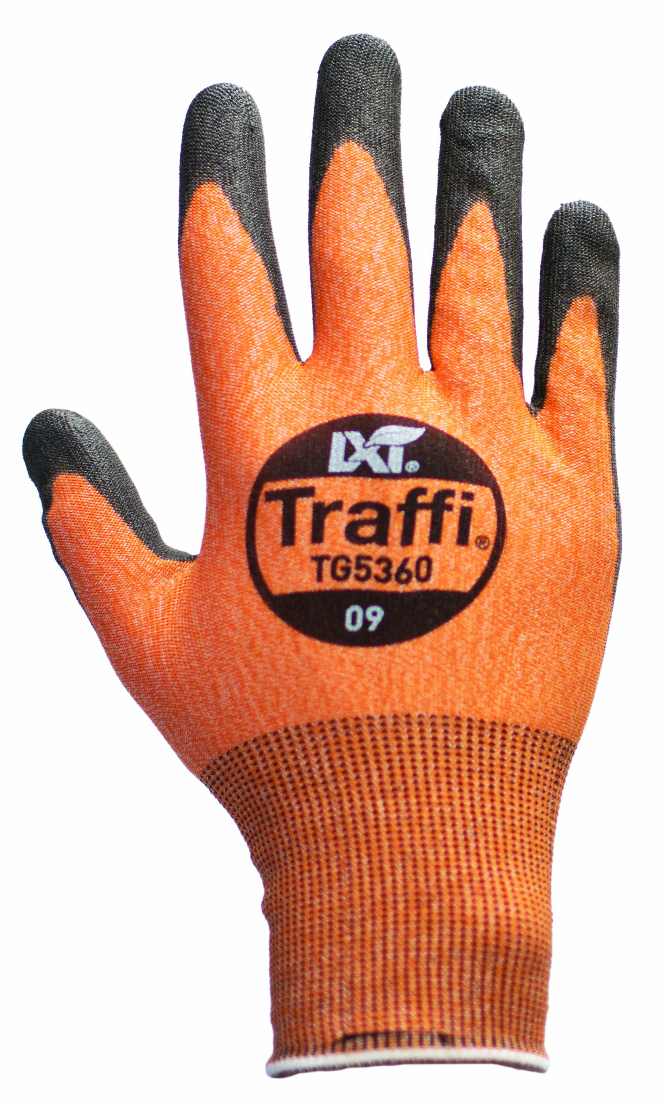 Traffi TG5360 Black, Orange Elastane, HPPE, Nylon, Polyester Glove, Size 10, Polyurethane Coating