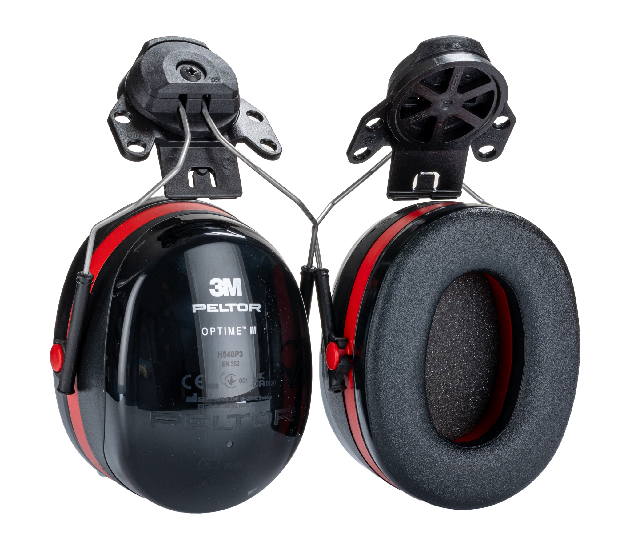 3M PELTOR Optime III Ear Shells with Helmet Attachment, 33dB, Black, Red