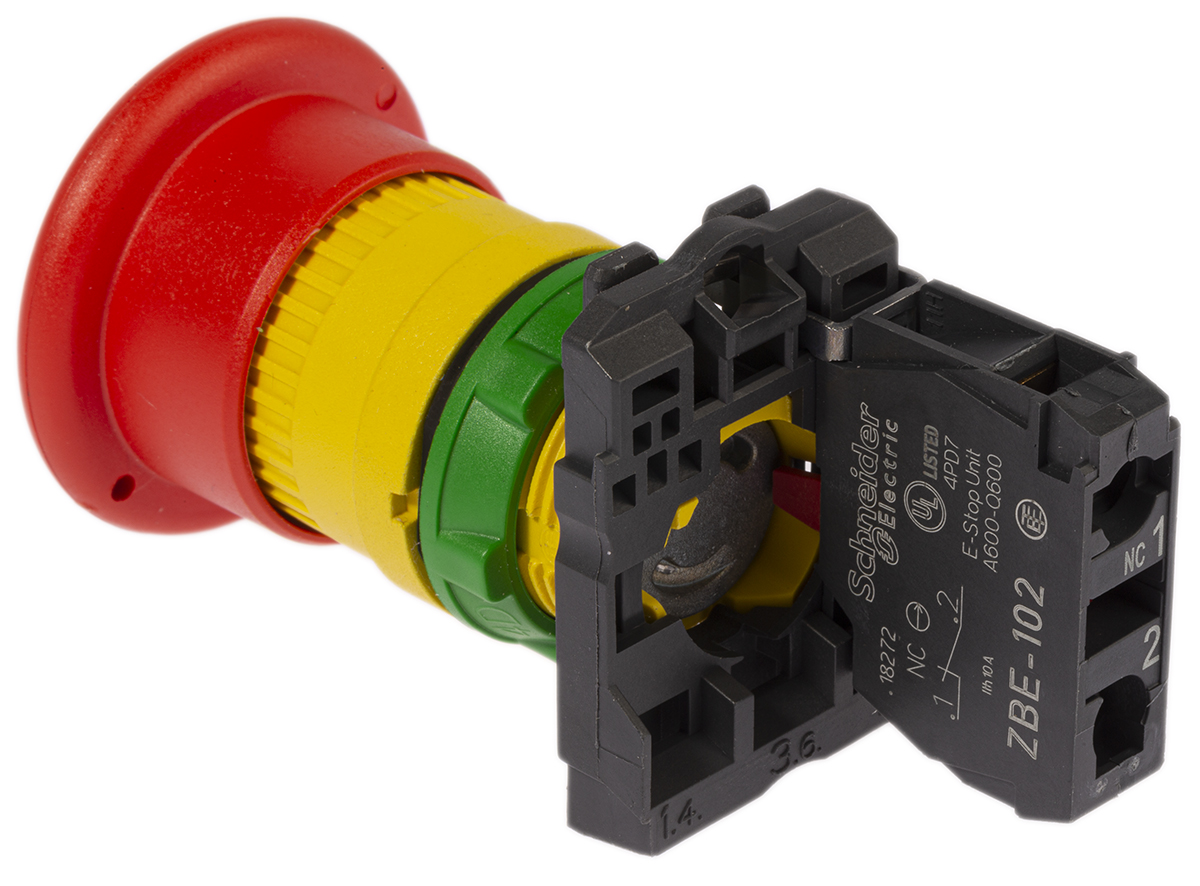 Schneider Electric Harmony XB5 Series Pull Release Emergency Stop Push Button, Panel Mount, 22mm Cutout, 1NC, IP66