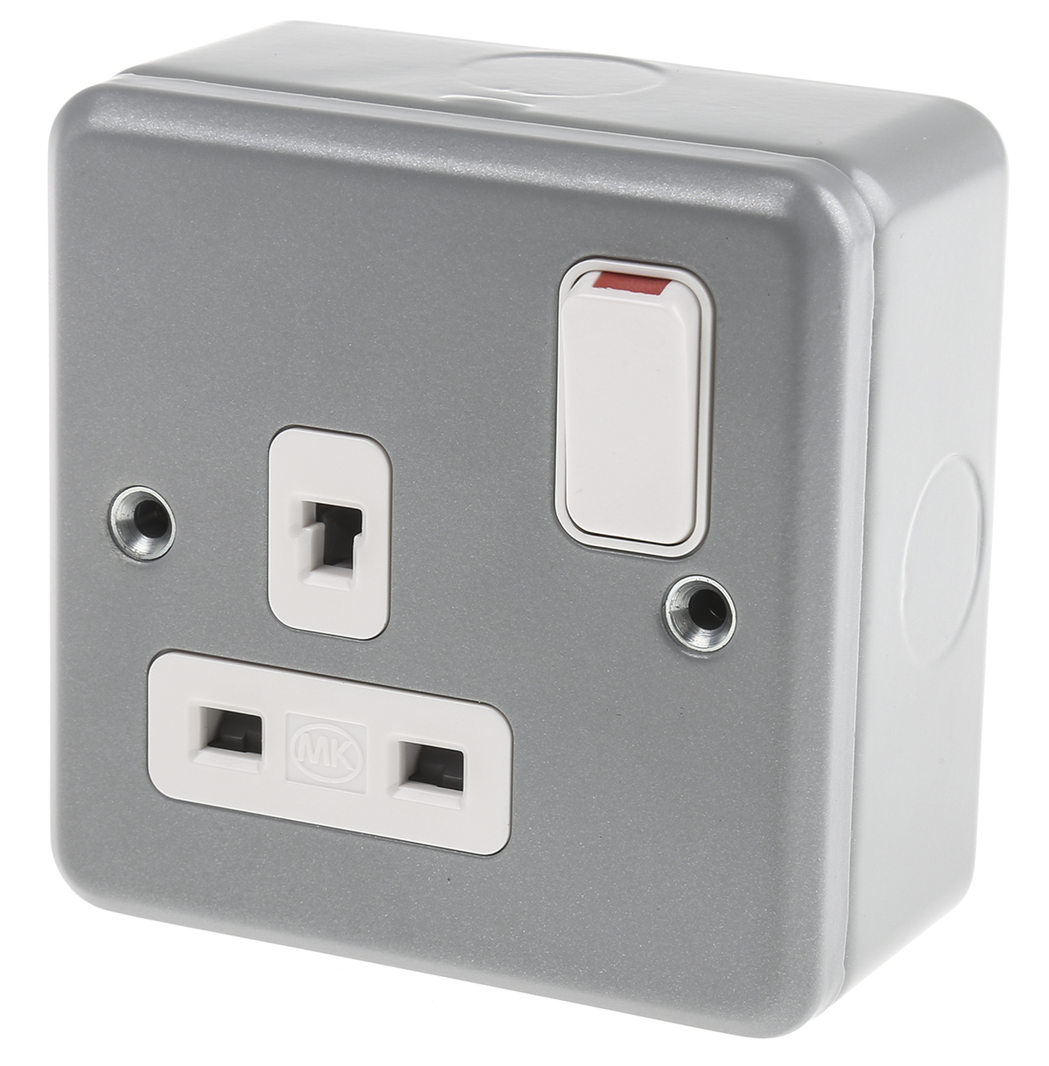 MK Electric Metalclad Plus Grey 1 Gang Plug Socket, 2 Poles, 13A, Indoor Use