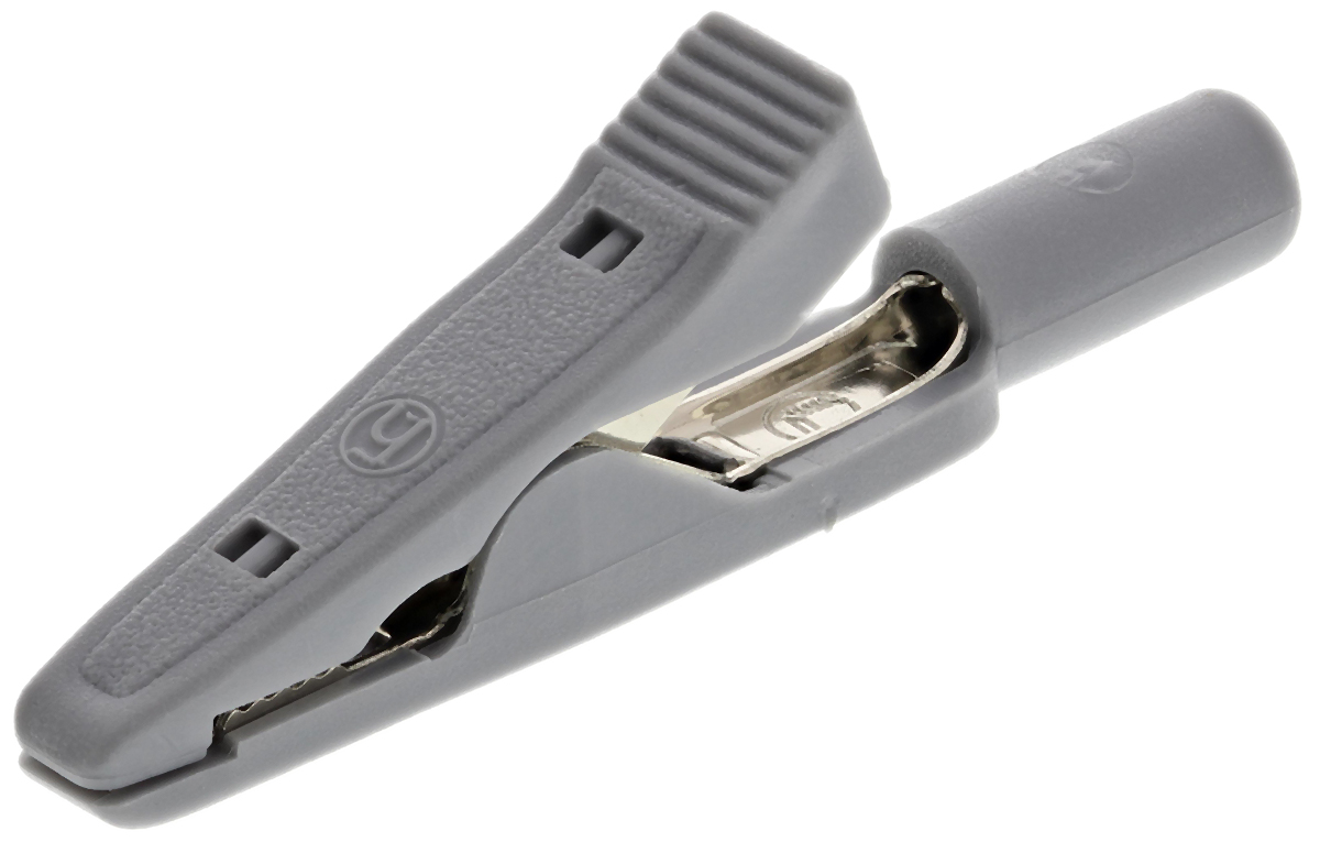 Hirschmann Test & Measurement Crocodile Clip 2 mm Connection, Brass, Bronze Contact, 8A, Grey