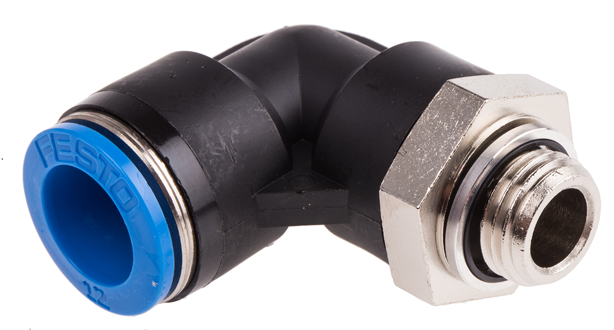 Festo QS Series Elbow Threaded Adaptor, G 1/4 Male to Push In 12 mm, Threaded-to-Tube Connection Style, 186351