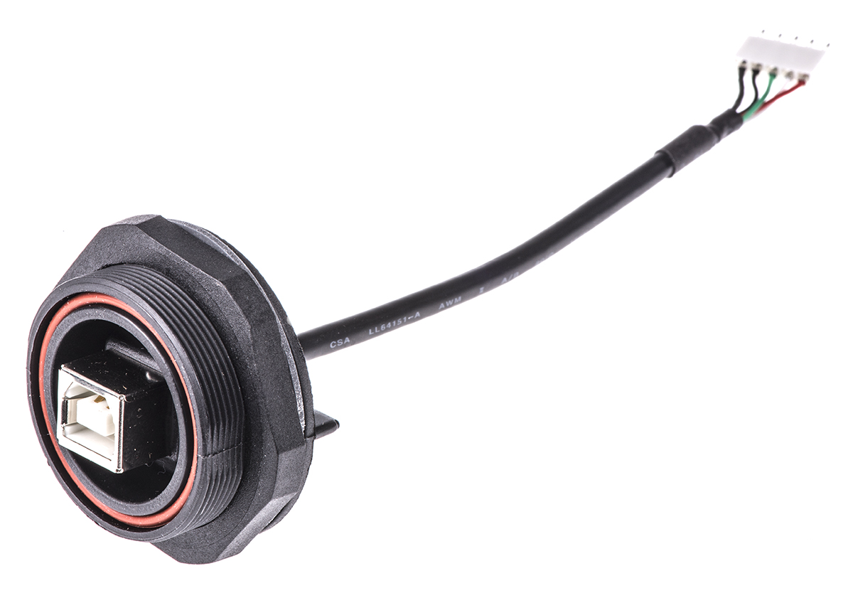 Bulgin Straight, Panel Mount, Socket- Single Port Type B 2.0 IP68 USB Connector