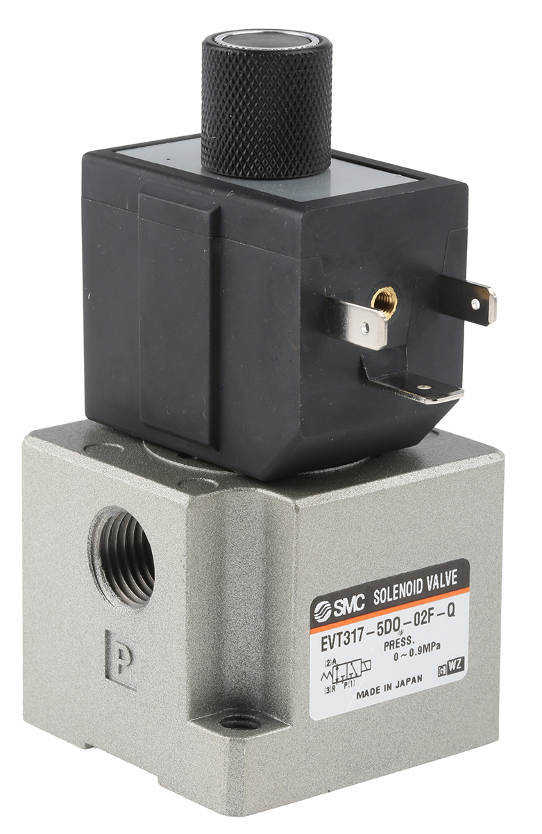 SMC 3/2 Pneumatic Solenoid Valve - Spring/Solenoid G 1/4 VT317 Series 24V dc