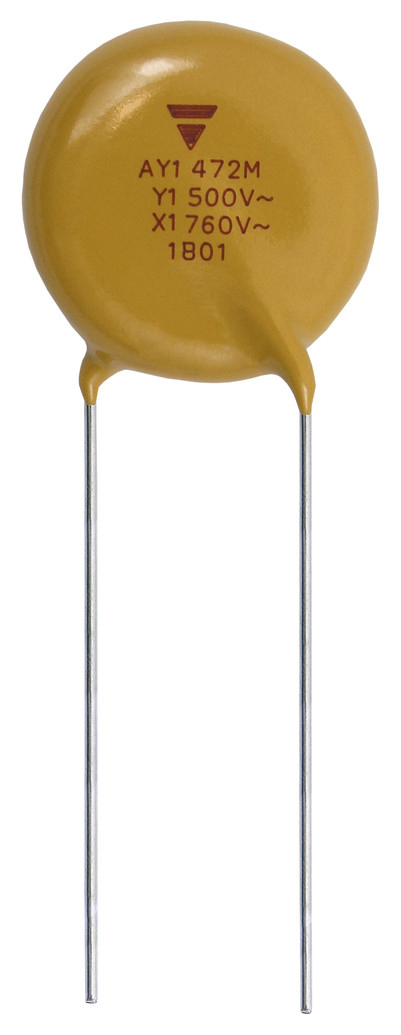 Vishay Single Layer Ceramic Capacitor (SLCC) 470pF 500V ac ±20% Y5U Dielectric, AY1, Through Hole +125°C Max Op. Temp.
