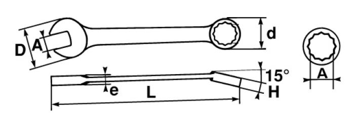 SAM Combination Spanner, 15mm, 19/32in, Metric, Height Safe, Double Ended, 178 mm Overall