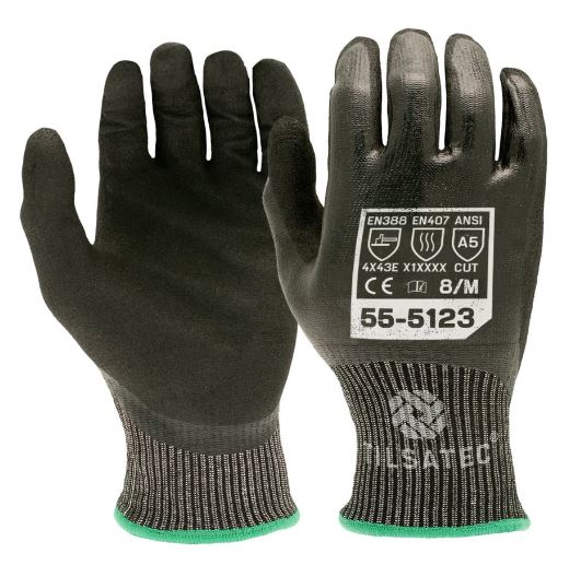 Tilsatec Black, Grey HPPE, Polyamide, Polyethylene Terephthalate, Spandex, Steel Glove, Size 9, Nitrile Coating