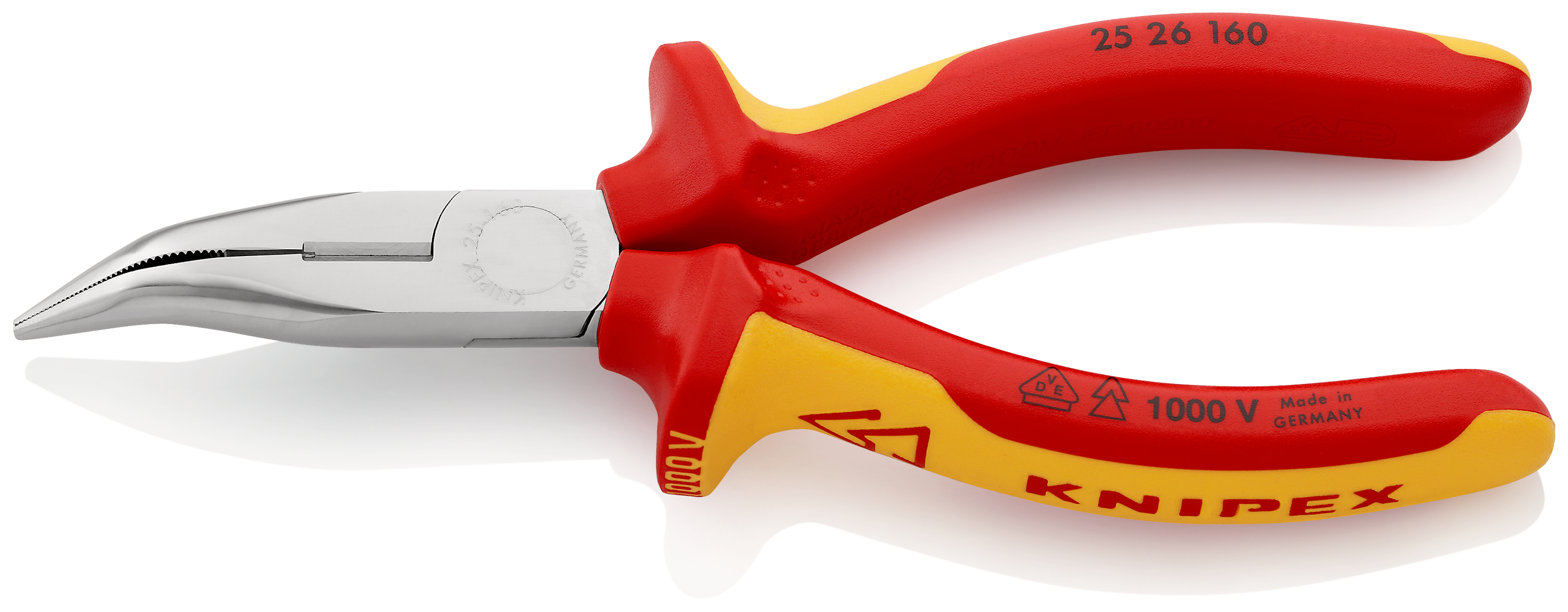 Knipex 25 26 Long Nose Pliers, 160 mm Overall, Angled Tip, VDE/1000V, 50mm Jaw