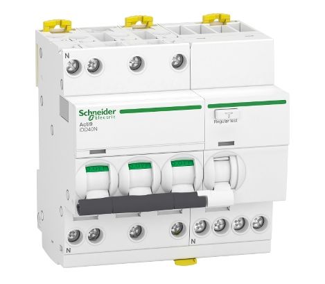 Schneider Electric RCBO, 40A Current Rating, 3P+N Poles, 30mA Trip Sensitivity, Type C, Acti9 Range