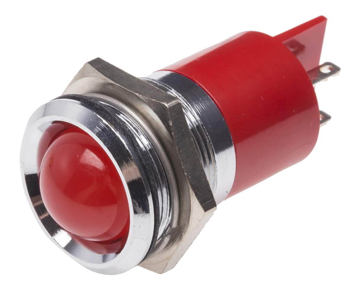 RS PRO Red Panel Mount Indicator, 12V, 22mm Mounting Hole Size, Solder Tab Termination