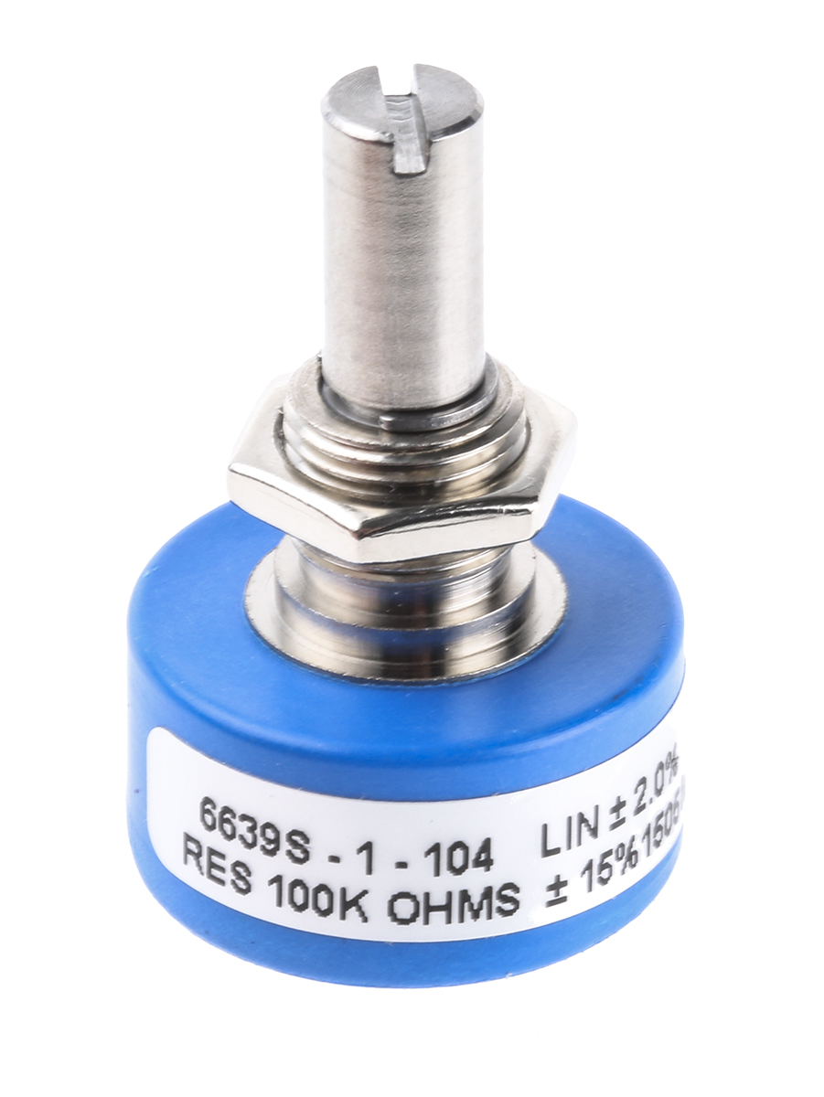 Bourns 6639 100kΩ Rotary Potentiometer Continuous-Turns 1-Gang Panel Mount, 6639S-1-104