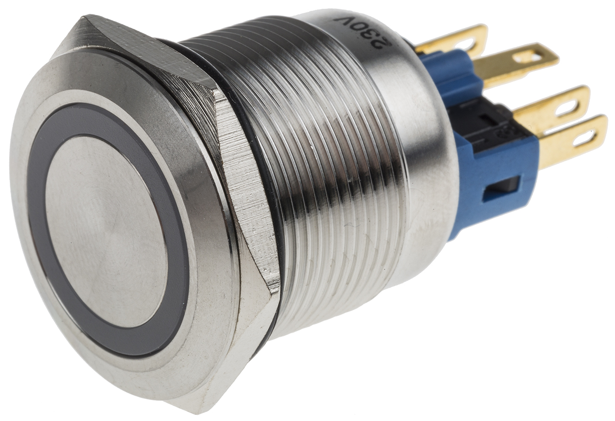 RS PRO Illuminated Push Button Switch, Latching, Panel Mount, 22mm Cutout, SPDT, Blue LED, 250V ac, IP65, IP67